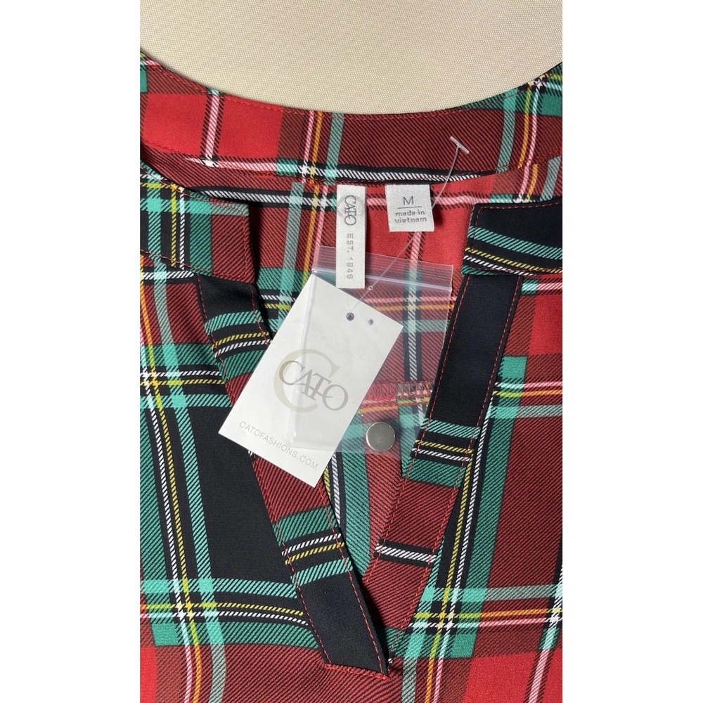 NWT‎ Cato Christmas Plaid High/Low Blouse S~M Plus 3/4 Roll Tab Sleeve Classic - Picture 6 of 8